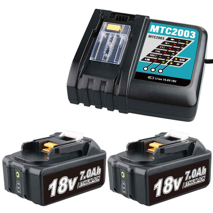 2 Pack For 18V 7.0Ah Makita BL1860B Battery Replacement & For Makita DC18RC Li-ion Rapid Replacement Battery Charger | 14.4V-18V with Digital Display