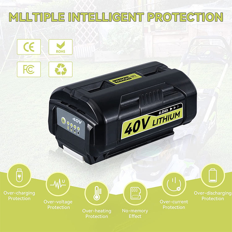 6.0Ah 40V/36V MAX Lithium OP4026 Battery Compatible with Ryobi 40V Battery with LED Indicator