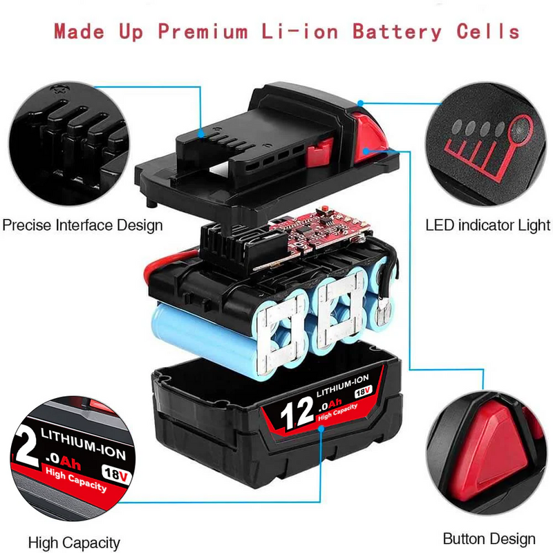 FOR MILWAUKEE 18V BATTERY 12AH REPLACEMNT | M18 BATTERIES