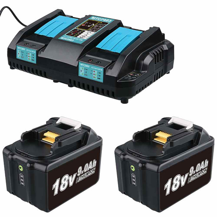 2 Pack For 18V 9.0Ah Makita BL1860B Battery  Replacement & DC18RD FOR MAKITA 14.4V-18V