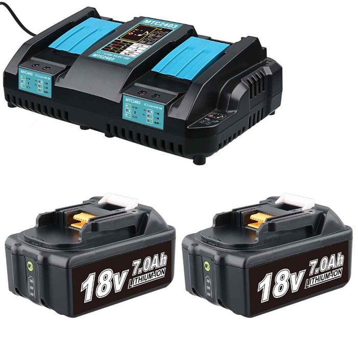 2 Pack For 18V 7.0Ah Makita BL1860B Battery  Replacement & For Makita DC18RD Li-ion Rapid Replacement Battery Charger | 14.4V-18V with Digital Display
