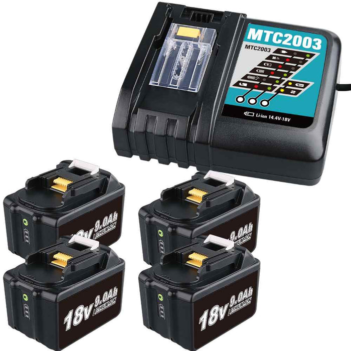 4 Pack For 18V 9.0Ah Makita BL1860B Battery  Replacement & DC18RC FOR MAKITA 14.4V-18V
