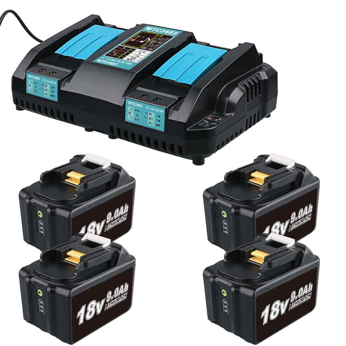 4 Pack For 18V 9.0Ah Makita BL1860B Battery  Replacement & DC18RD FOR MAKITA 14.4V-18V