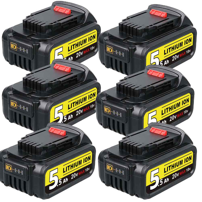 For Dewalt 18V XR Battery 5.5Ah Replacement | DCB200 DCB184 Battery 6 Pack