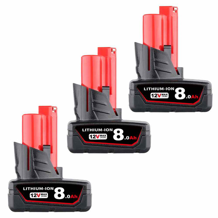 For Milwaukee 12V Battery Replacement | M12 8.0Ah Li-ion 3PACK