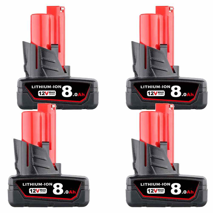 For Milwaukee 12V Battery Replacement | M12 8.0Ah Li-ion 4PACK