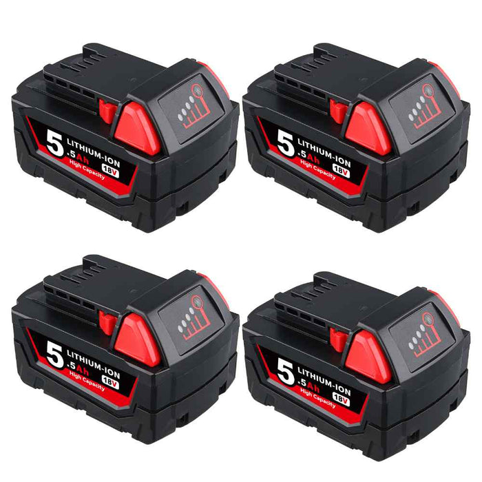 For Milwaukee 18V Battery 5.5Ah Replacement | M 18 Battery 4 PACK