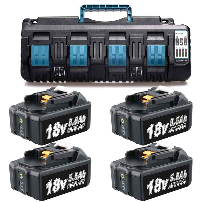 4 Pack For 18V 5.5Ah Makita BL1860B Battery  Replacement & DC18SF FOR MAKITA 14.4V-18V