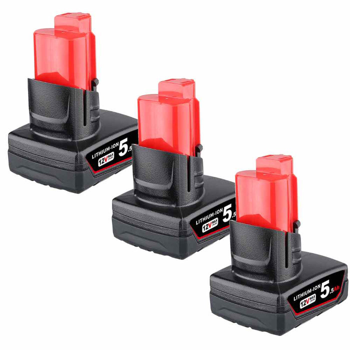 For Milwaukee 12V Battery Replacement | M12 5.5Ah Li-ion Battery 3PACK