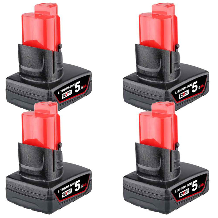 For Milwaukee 12V Battery Replacement | M12 5.5Ah Li-ion Battery 4PACK