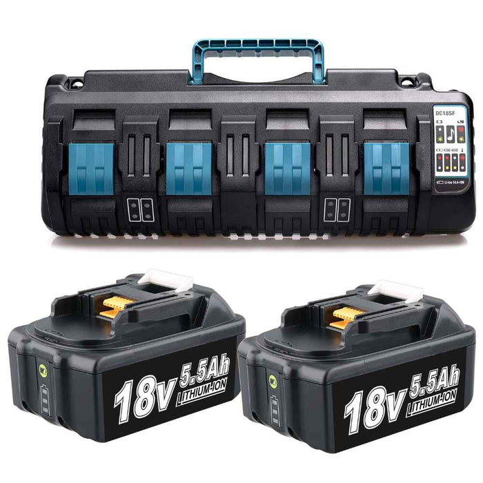 2 Pack For 18V 5.5Ah Makita BL1860B Battery  Replacement & DC18SF FOR MAKITA 14.4V-18V