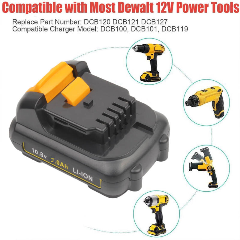 For Dewalt 12V Battery 3Ah Replacement | DCB120 Li-ion Battery