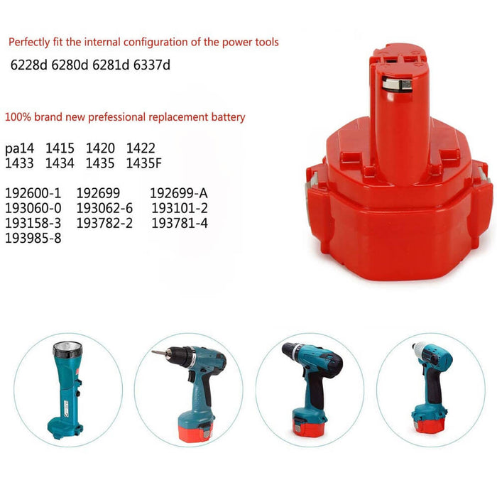 For Makita 14.4V 1420 Ni-Mh Battery| 4.8Ah Battery 2 Pack RED