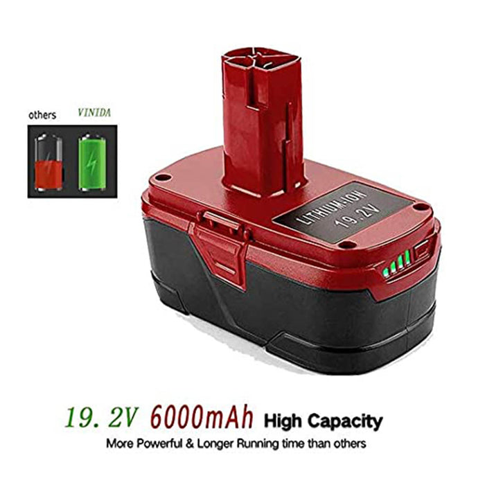 6000mAh High Capacity 19.2V Lithium Battery Replacement for 19.2 Volt Craftsman DieHard C3 Battery XCP 130279005 1323903 130211004 11045 315.115410 315.11485 Batteries 4 Pack