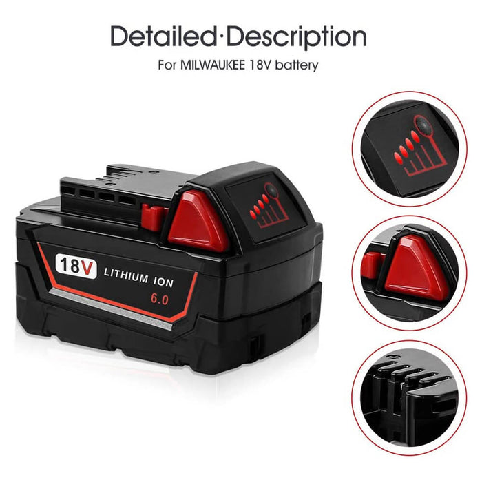 For Milwaukee 18V Battery 6Ah Replacement | M 18 Battery 3 PACK