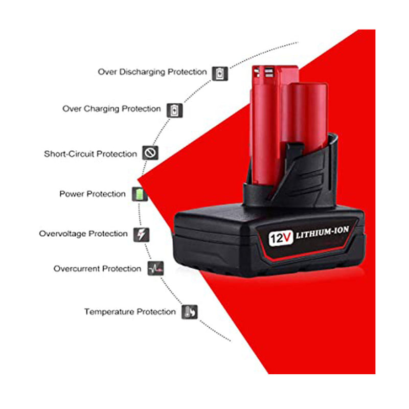 VINIDA 12V 5.0Ah Lithium-ion Battery Replacement for Milwaukee M 12 XC 48-11-2411 48-11-2420 48-11-2401 48-11-2402 2455-20 Milwaukee 12v Batteries(2 Packs)