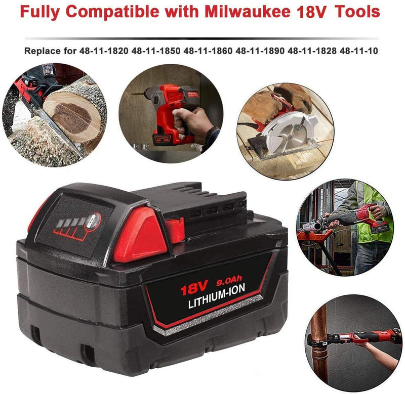 For Milwaukee M18 9.0Ah Battery Replacement | 18V Lithium Battery 2 Pack