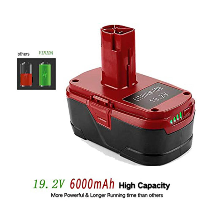 6000mAh High Capacity 19.2V Lithium Battery Replacement for Craftsman 19.2 Volt DieHard C3 Battery XCP 130279005 1323903 130211004 11045 315.115410 315.11485 Batteries 2 Pack