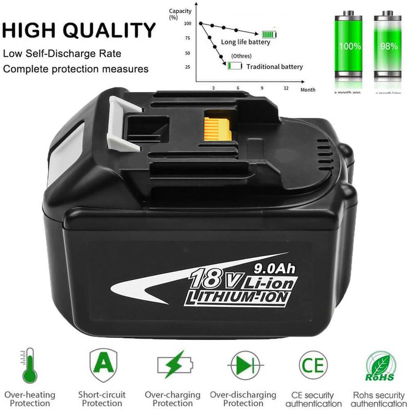 4 Pack For 18V 9.0Ah Makita BL1860B Battery  Replacement & DC18RC FOR MAKITA 14.4V-18V