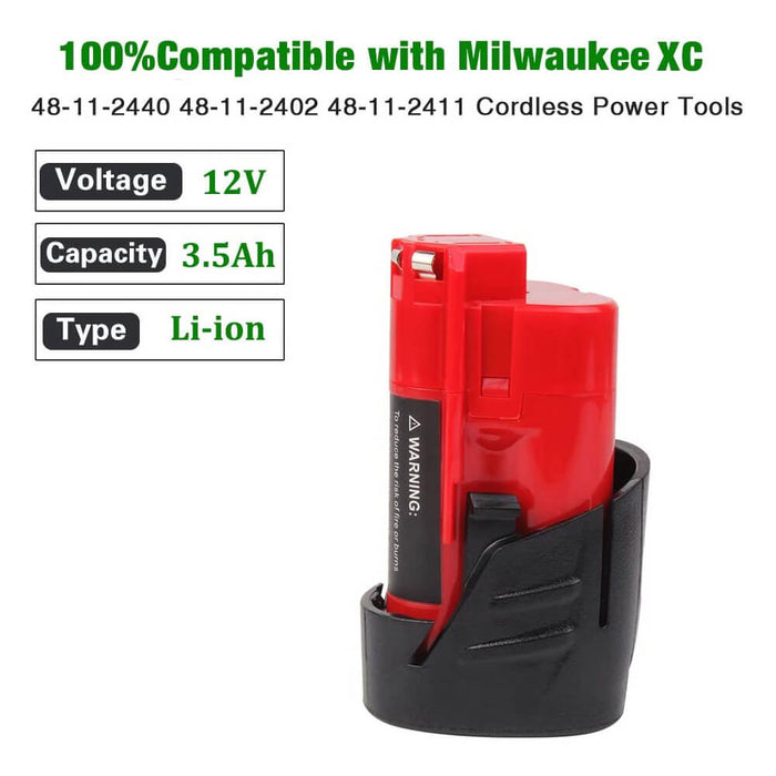 For Milwaukee 12V Battery Replacement | M12 Li-ion 3.5Ah 2 Pack
