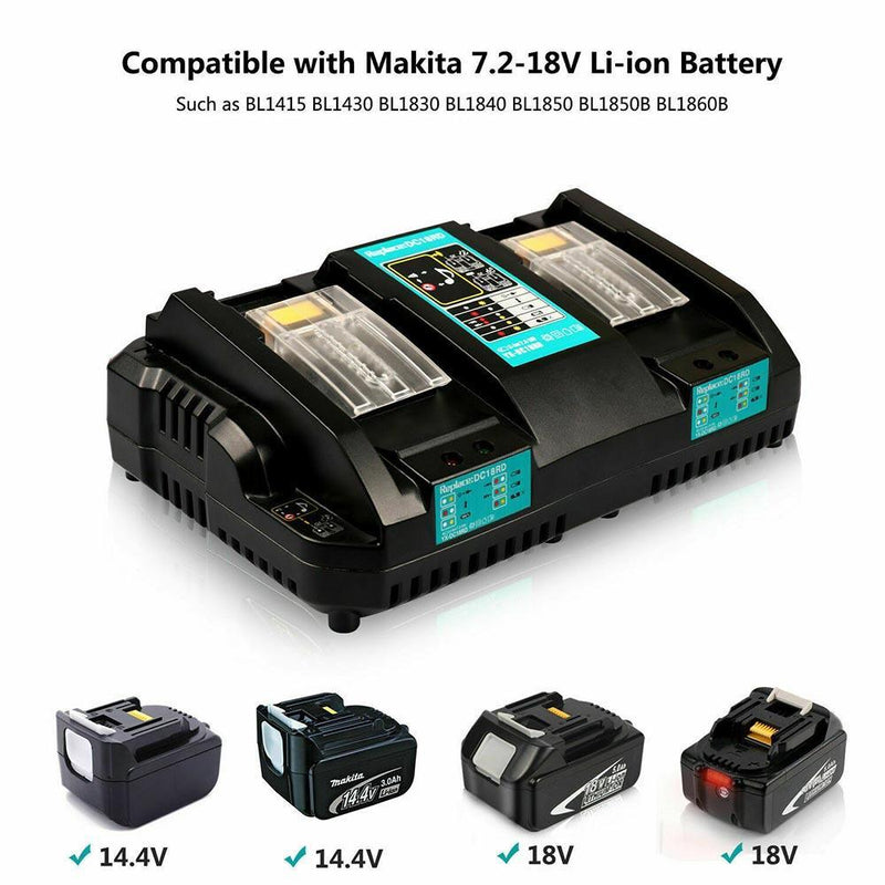 For Makita 18V Battery Charger | DC18RD Dual Port Rapid Charger for BL1850 BL1830 Lithium-Ion Battery