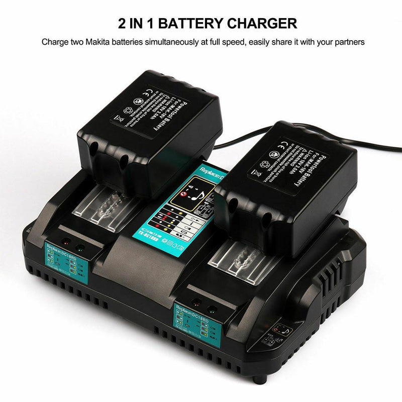 For Makita 18V Battery Charger | DC18RD Dual Port Rapid Charger for BL1850 BL1830 Lithium-Ion Battery