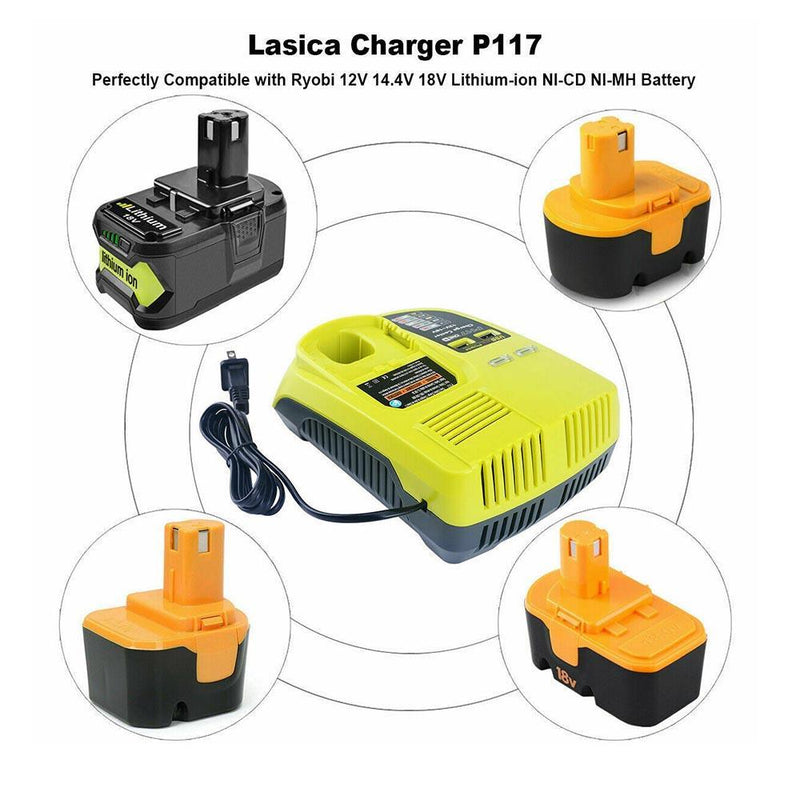 For Ryobi One Plus Replacement Battery Charger P117  With USB| 18V-12V