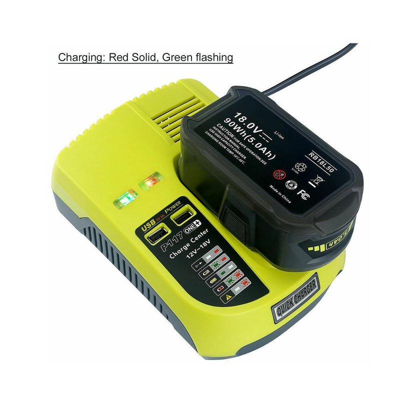 For Ryobi One Plus Replacement Battery Charger P117  With USB| 18V-12V